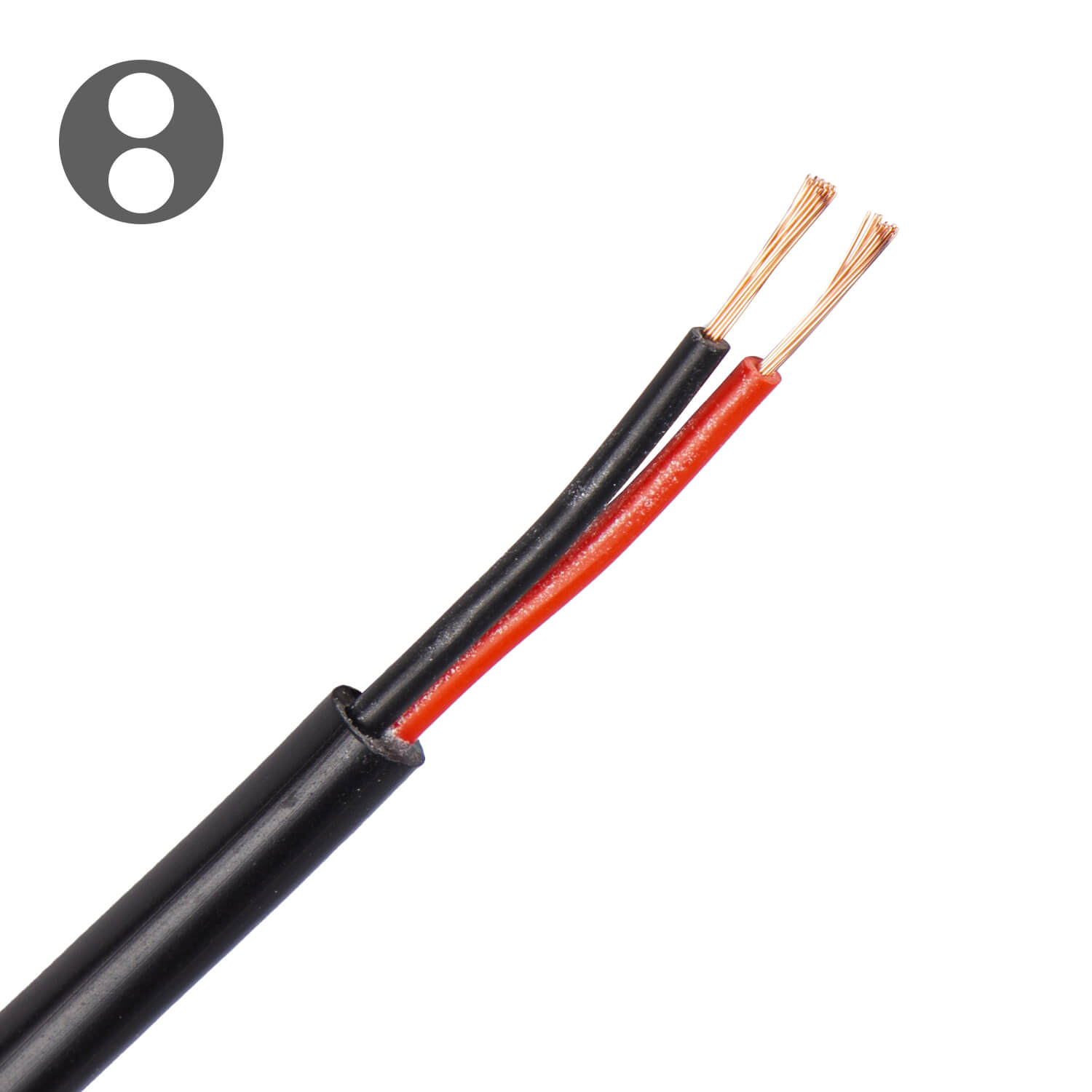 Ronde kabel 2X1,0 mm2 zwart, aders: rood, zwart () (Rol 100 mtr) - Kabelpro