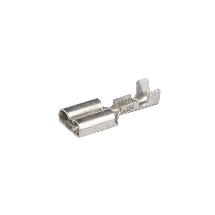 Vlakstekerhuls vertind messing 6,3X0,8 mm 0,5-1 mm2 met weerhaak en dimpel (Zak 1000 stuks) - Afbeelding 1