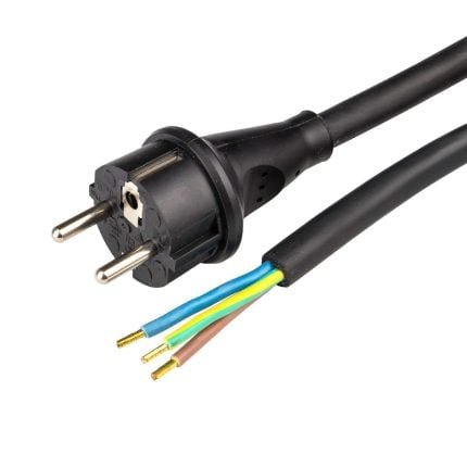 Aansluitsnoer H07RN-F (Neopreen) 3G2,5 mm2 zwart - recht aangegoten stekker 5 mtr (Eca) (Zak 5 mtr)