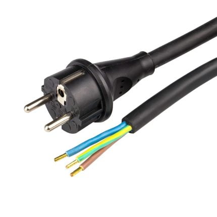 Aansluitsnoer H07RN-F (Neopreen) 3G2,5 mm2 zwart 5 mtr v.v recht aangegoten stekker (Zak 5 mtr)