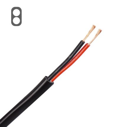 Platte kabel 2X0,5 mm2 zwart, aders: rood, zwart (Rol 100 mtr)