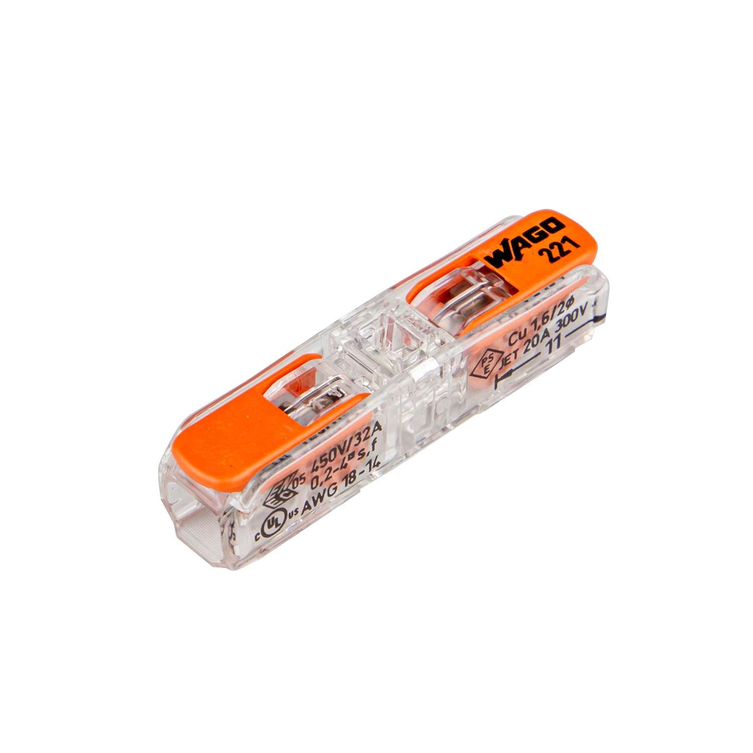 221-2411 WAGO serie 221 doorvoer connector 1P (Doosje 60 stuks)